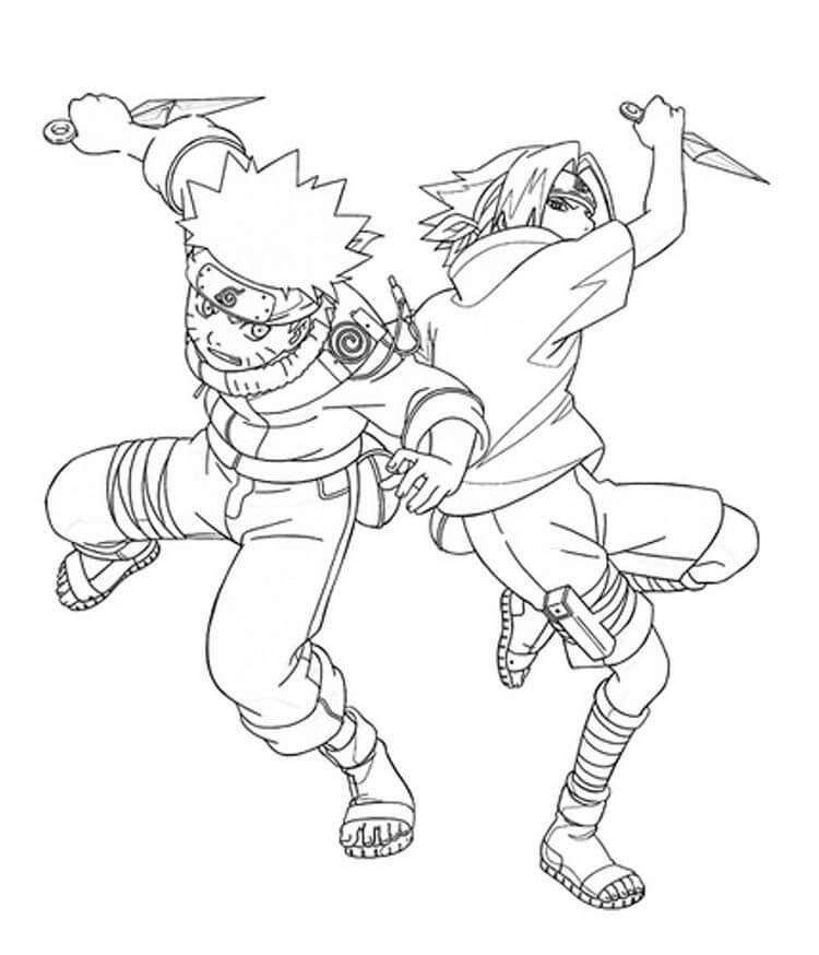 Desenhos de Luta do Pequeno Sasuke e Naruto para colorir