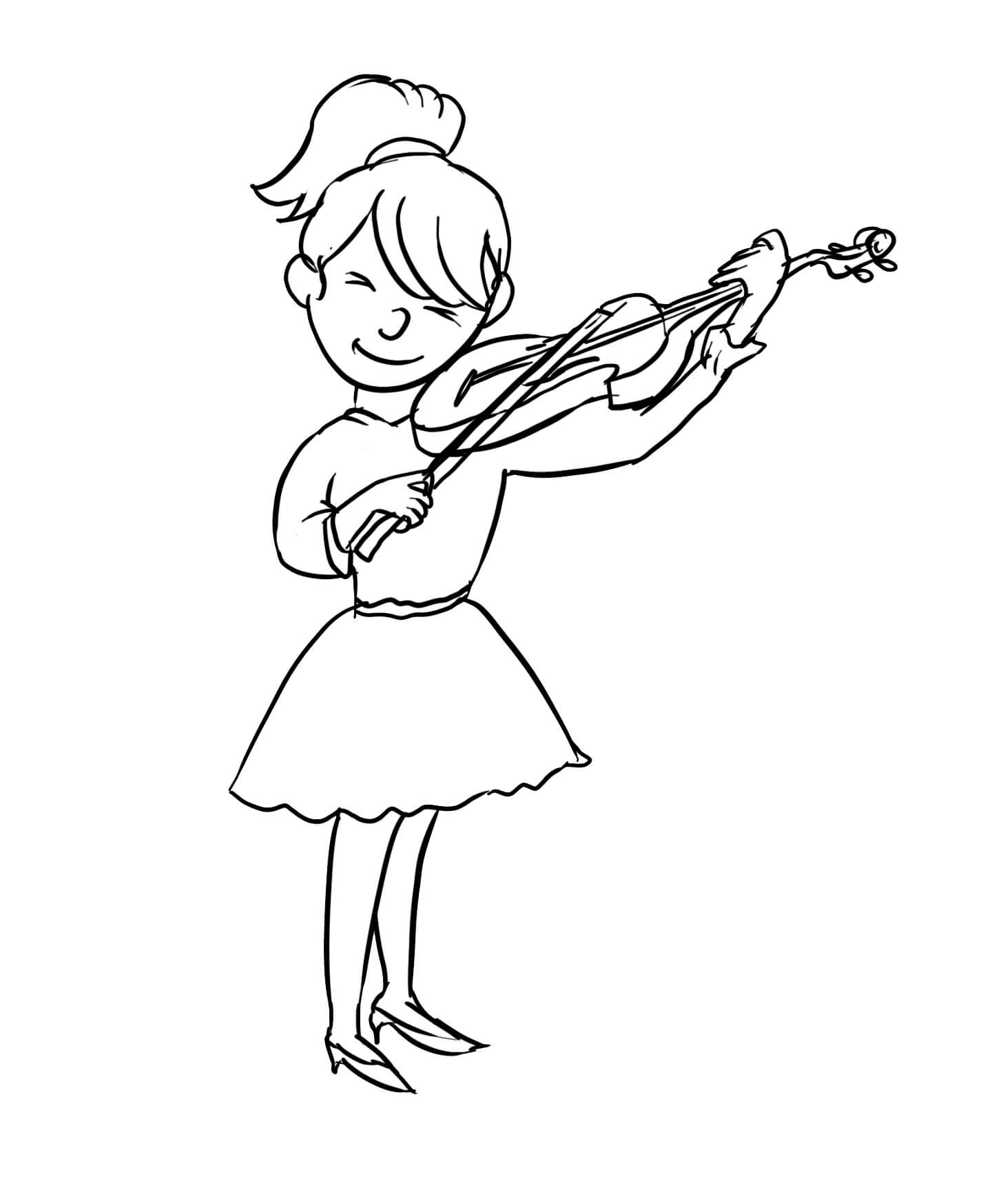 Menina Sorridente Tocando Violino para colorir