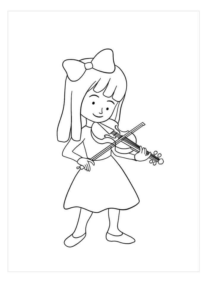 Desenhos de Menina Sorridente Tocando Violino para colorir
