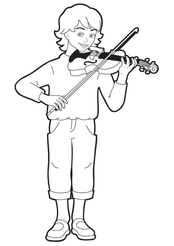 Menino Sorridente Tocando Violino para colorir