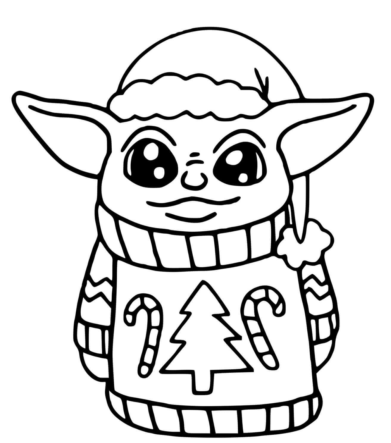 Desenhos de Natal básico do Bebê Yoda para colorir