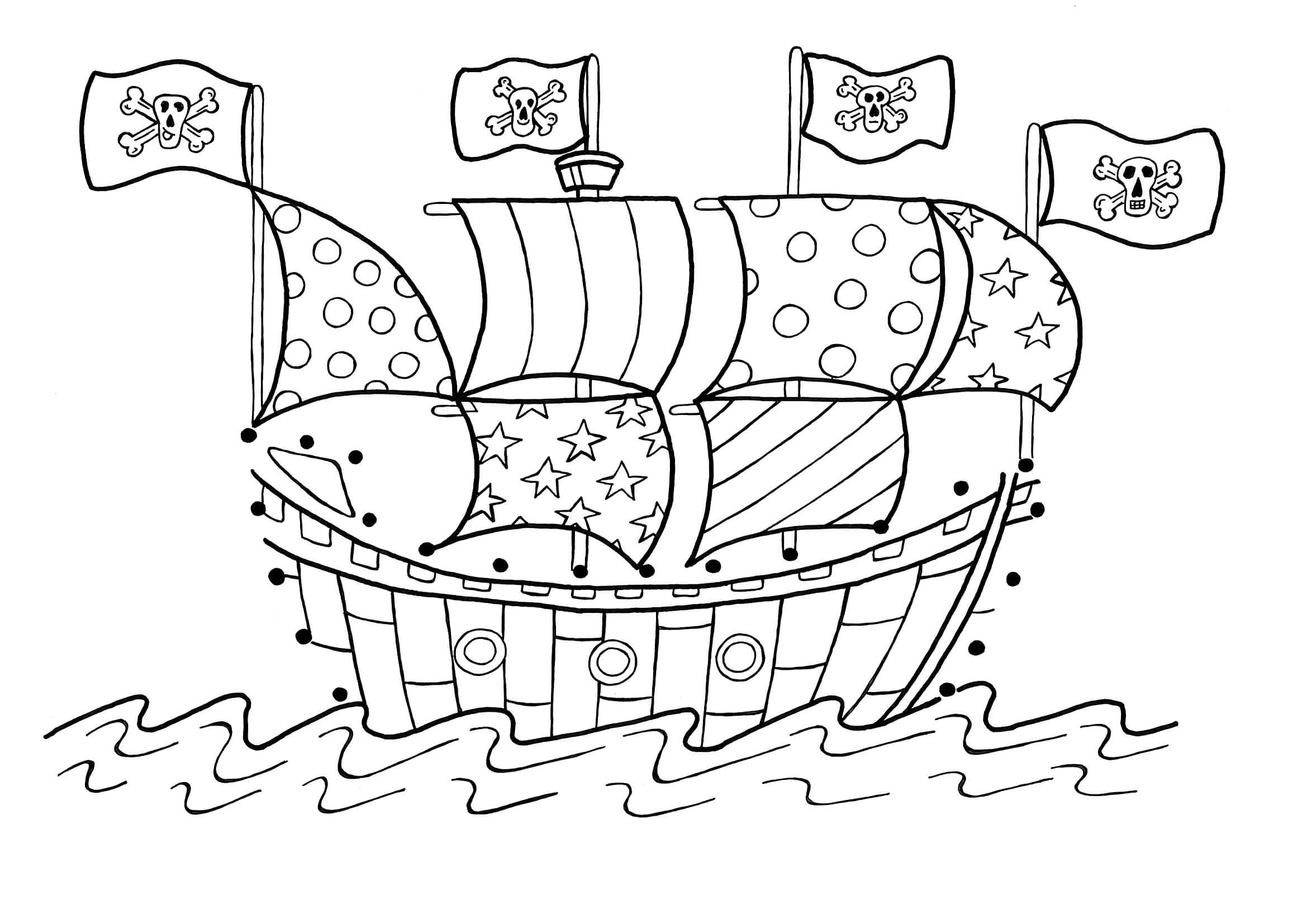 Navio Pirata Fofo para colorir