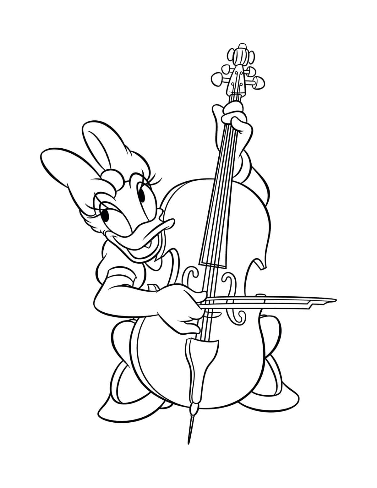 Pato Margarida toca Violino para colorir