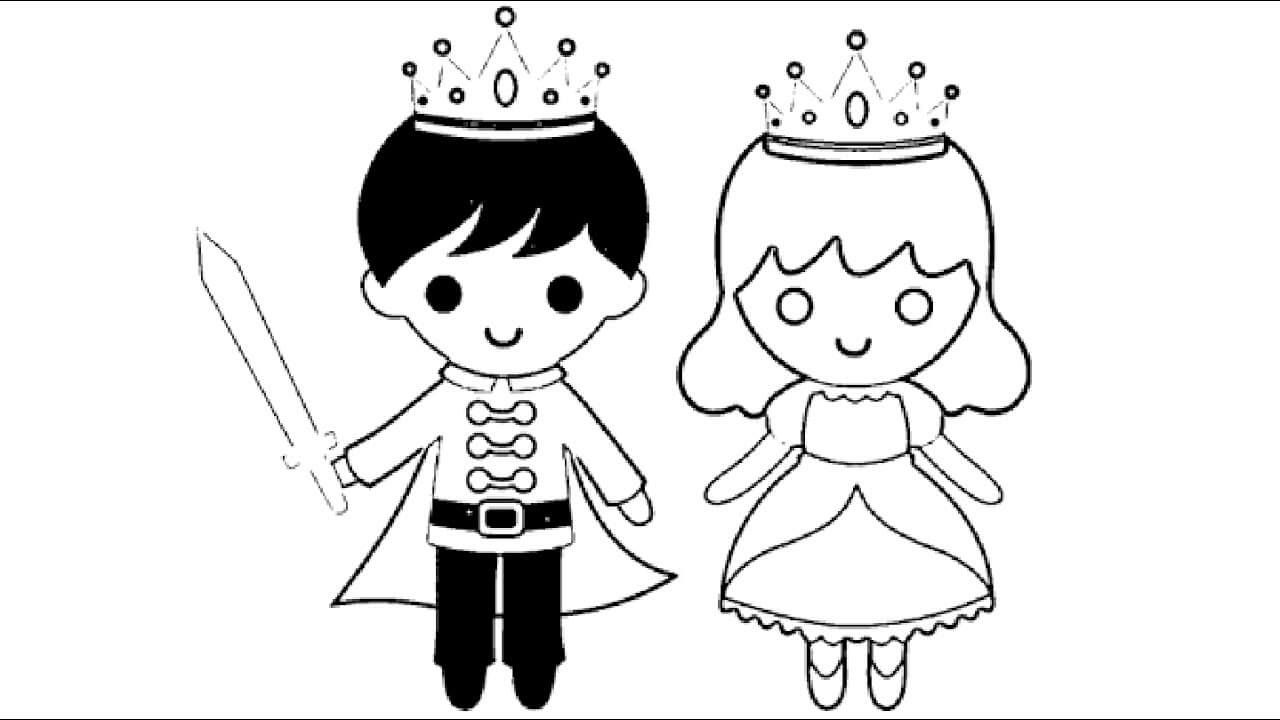 Pequeno Rei segurando Espada e Rainha para colorir