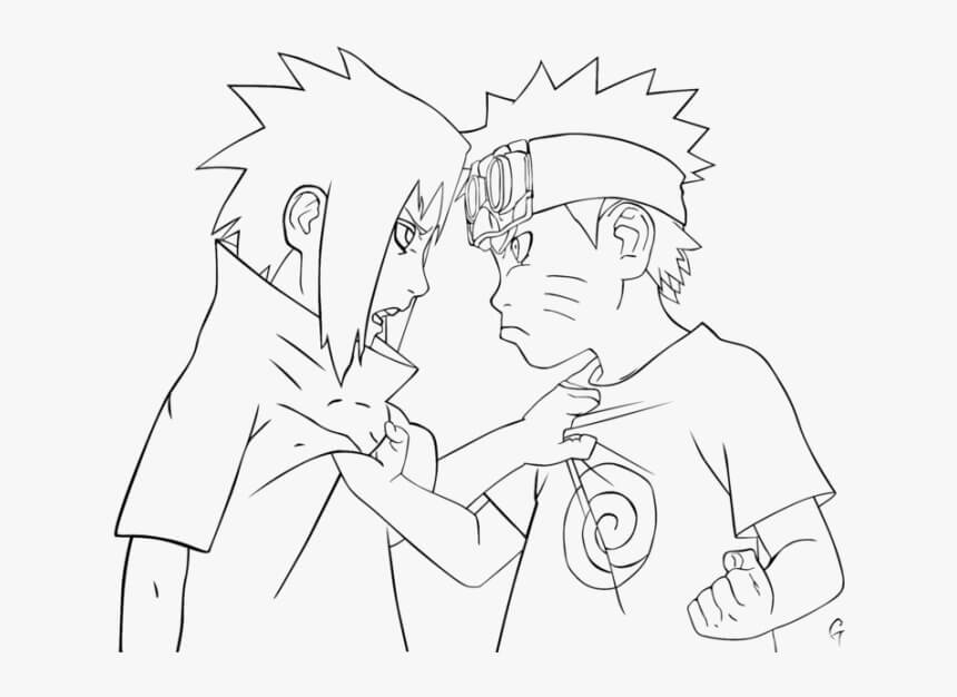 Pequeno Sasuke e Naruto com Raiva para colorir