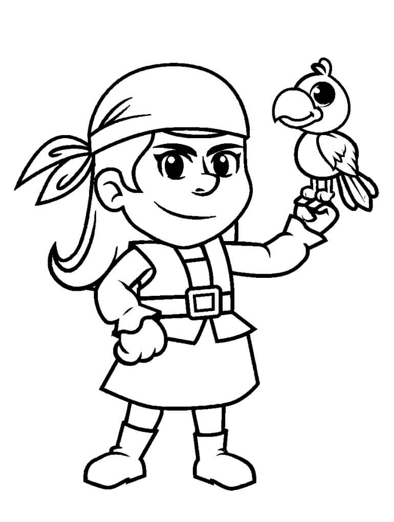 Pirata com Pássaro para colorir
