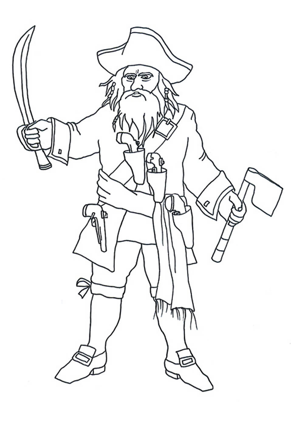 Pirata Segurando Espada e Machado para colorir