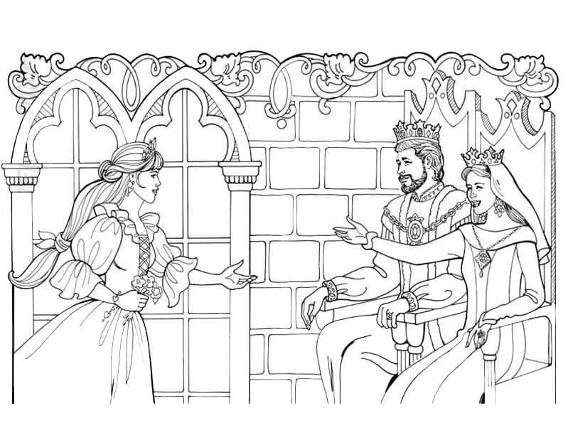 Princesa Leonora com Rei e Rainha para colorir