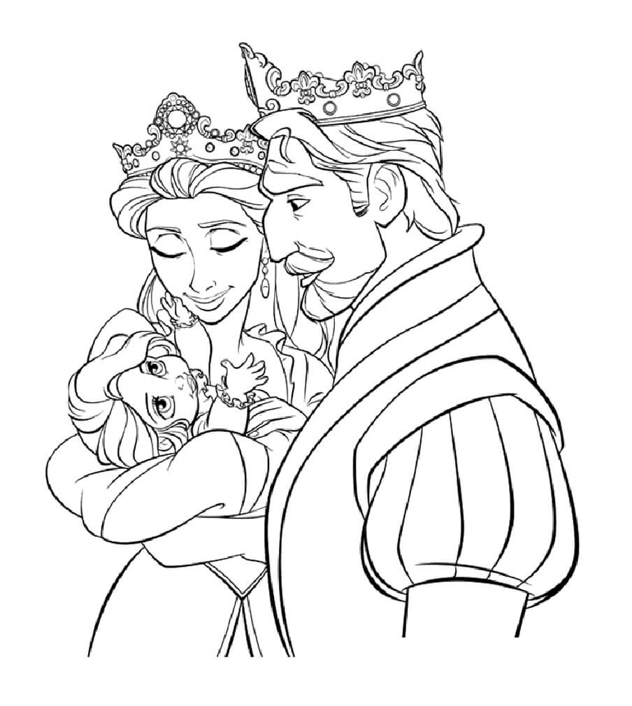 Rainha e rei Carregando Bebê Elsa para colorir