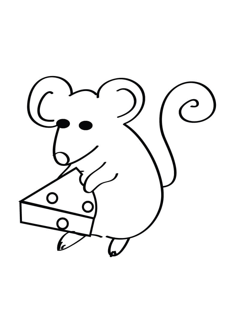 Rato Fofo Segurando Queijo para colorir