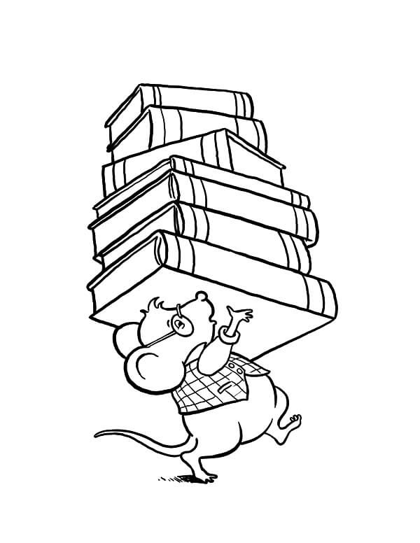 Rato segurando Livros para colorir