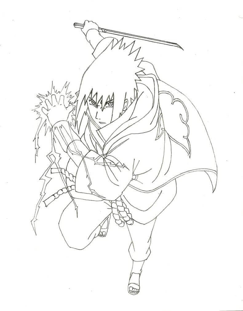 Sasuke Segurando Espada e Chidori para colorir