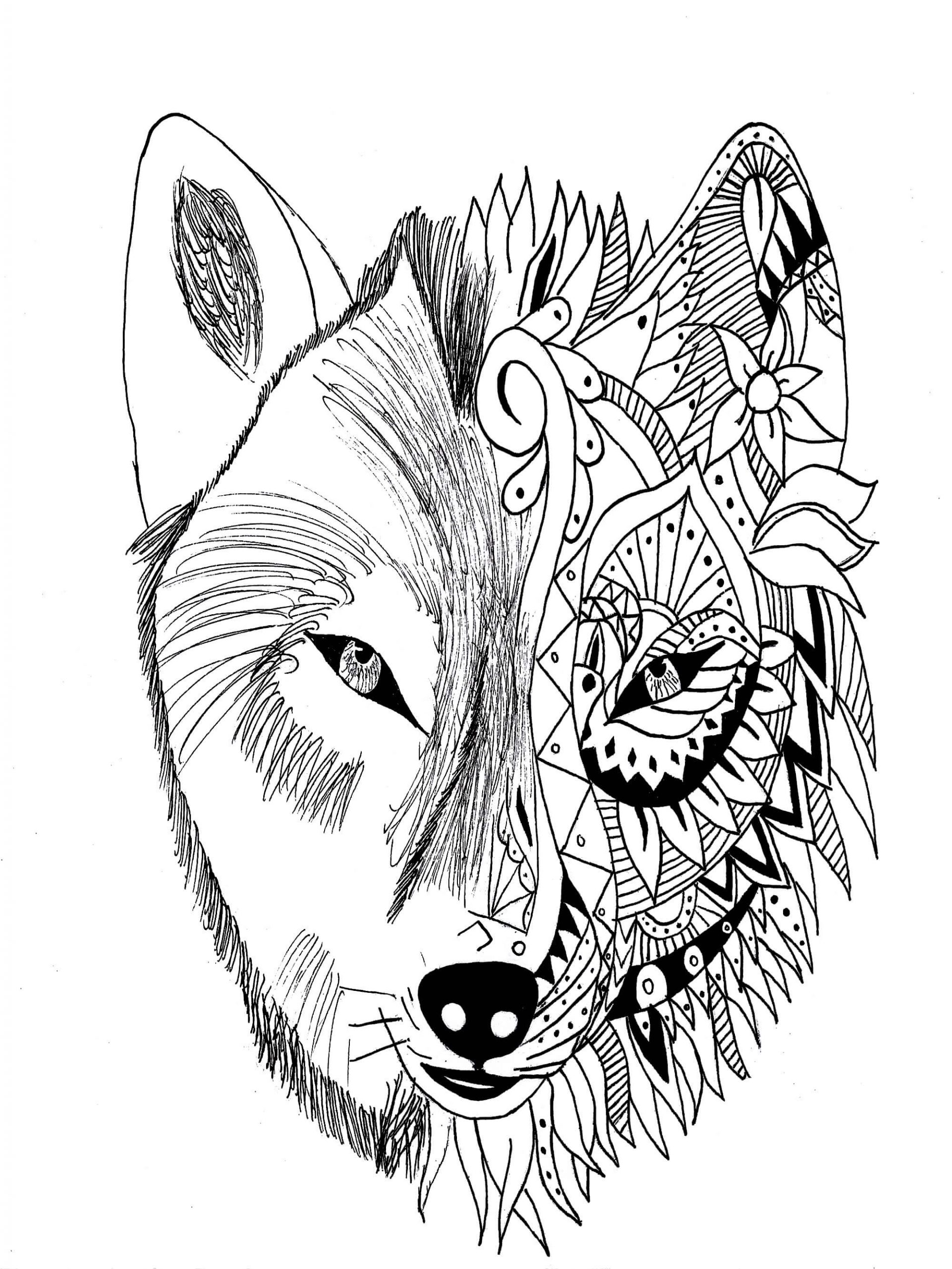 Desenhos de Tatuagem de Cabeça de Lobo para colorir