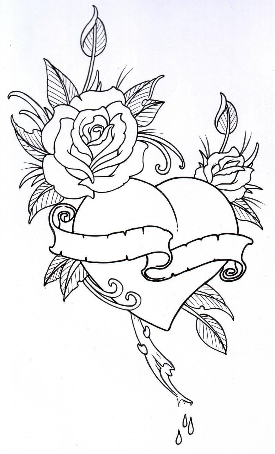 Tatuagem de Coração de Rosa para colorir