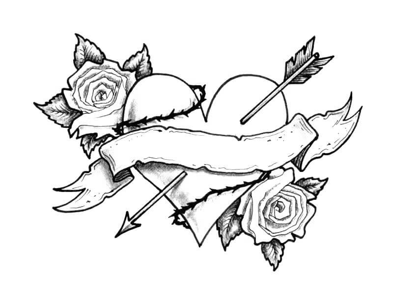Desenhos de Tatuagem de Coração e Rosa para colorir