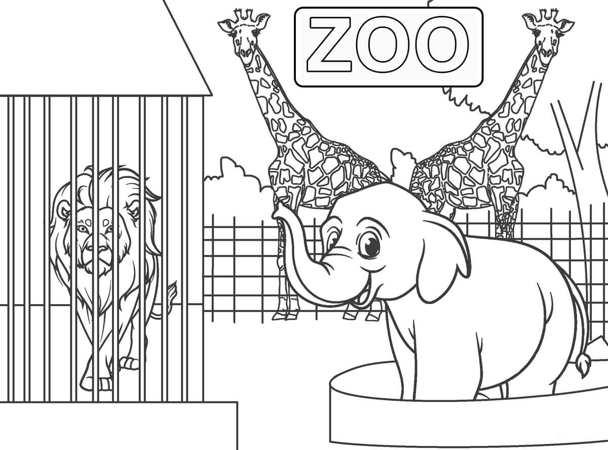 Três Animais no Zoológico para colorir