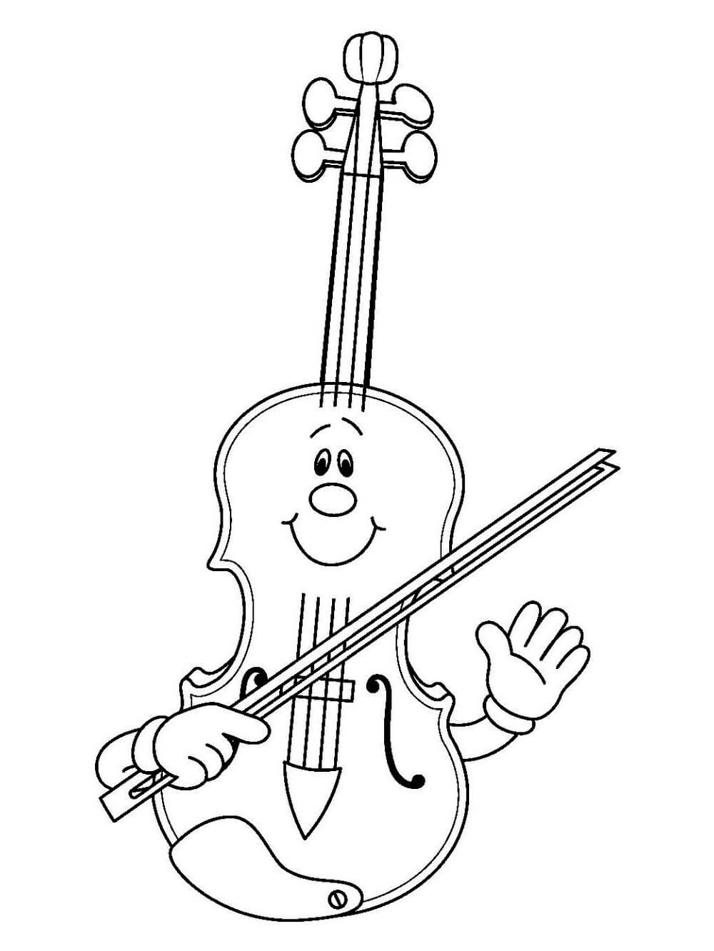 Violino de Desenho Animado Sorridente para colorir