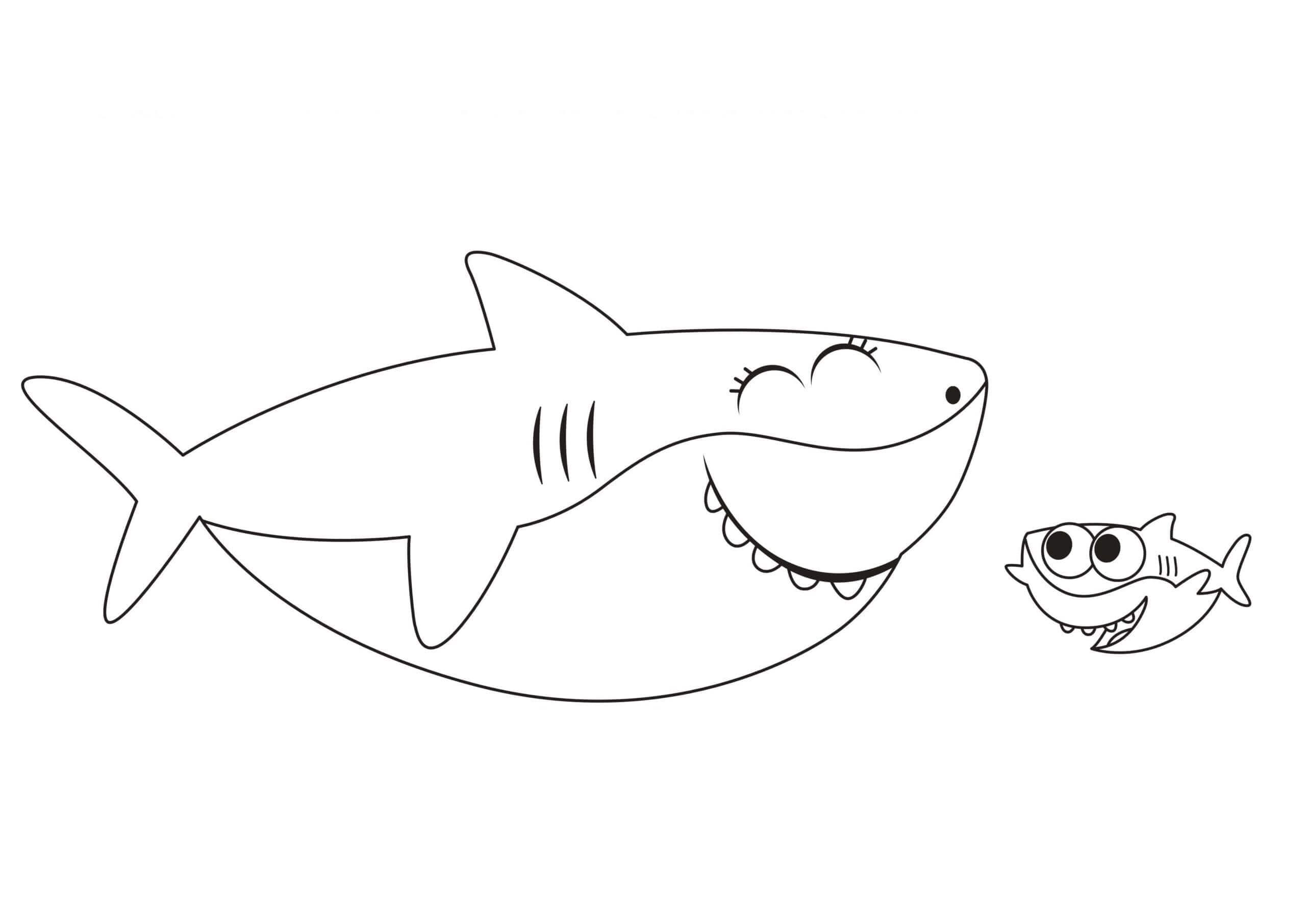 Bebê Tubarão e Peixe Fofo para colorir