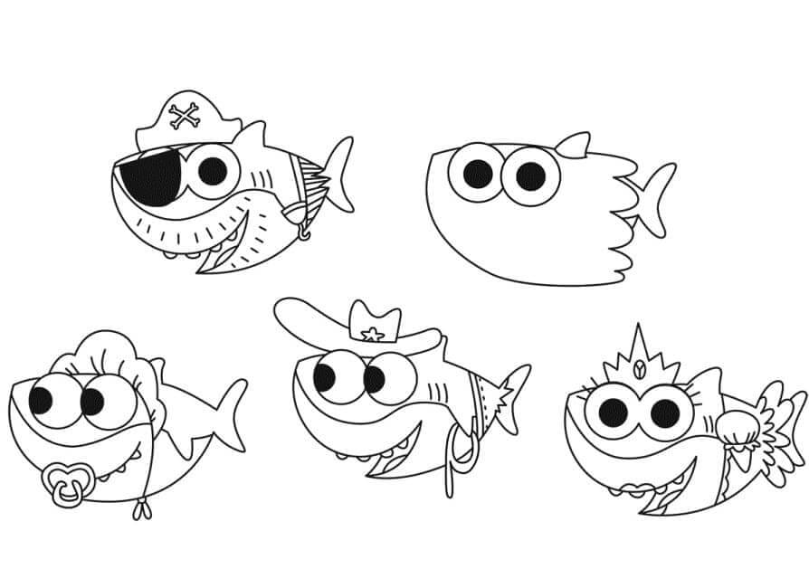 Desenhos de Família Engraçada de Bebê Tubarão para colorir