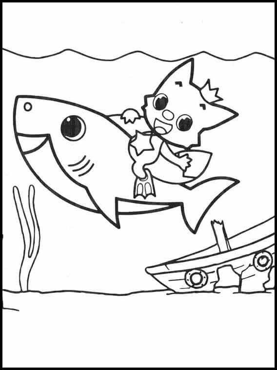 Desenhos de Pinkfong Montando o Tubarão Bebê para colorir