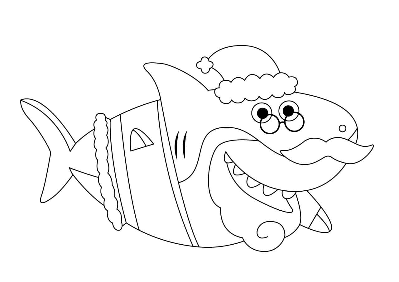 Tubarão Papai Noel para colorir