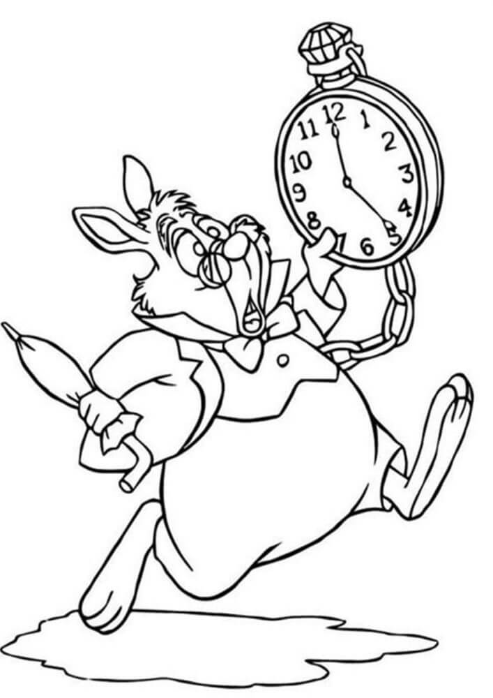 Coelho dos Desenhos Animados Segurando o Relógio para colorir