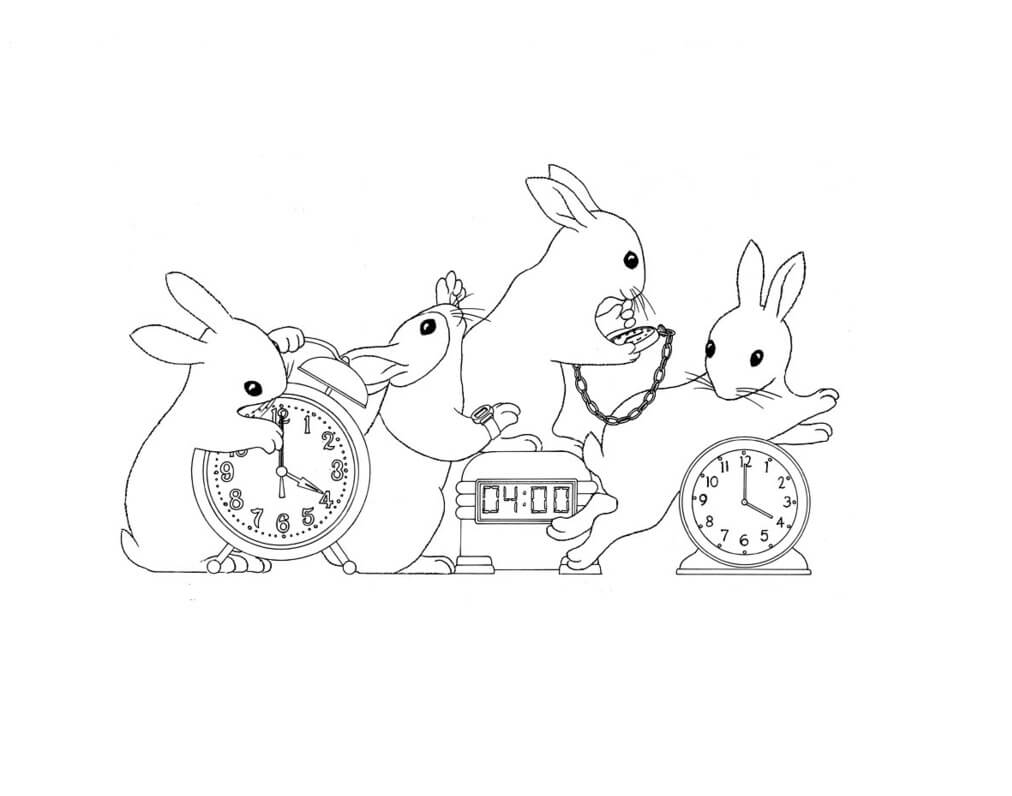 Desenhos de Coelhos com Relógios para colorir