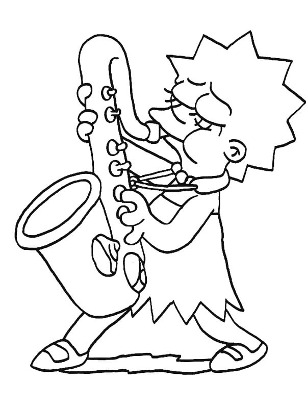 Linda Lisa Simpson Tocando Saxofone para colorir