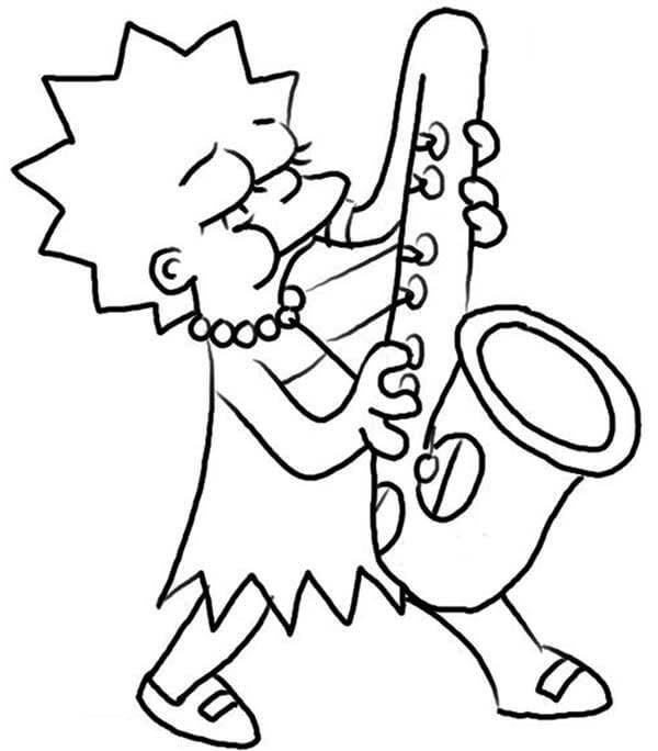 Desenhos de Lisa Simpson tocando Saxofone para colorir