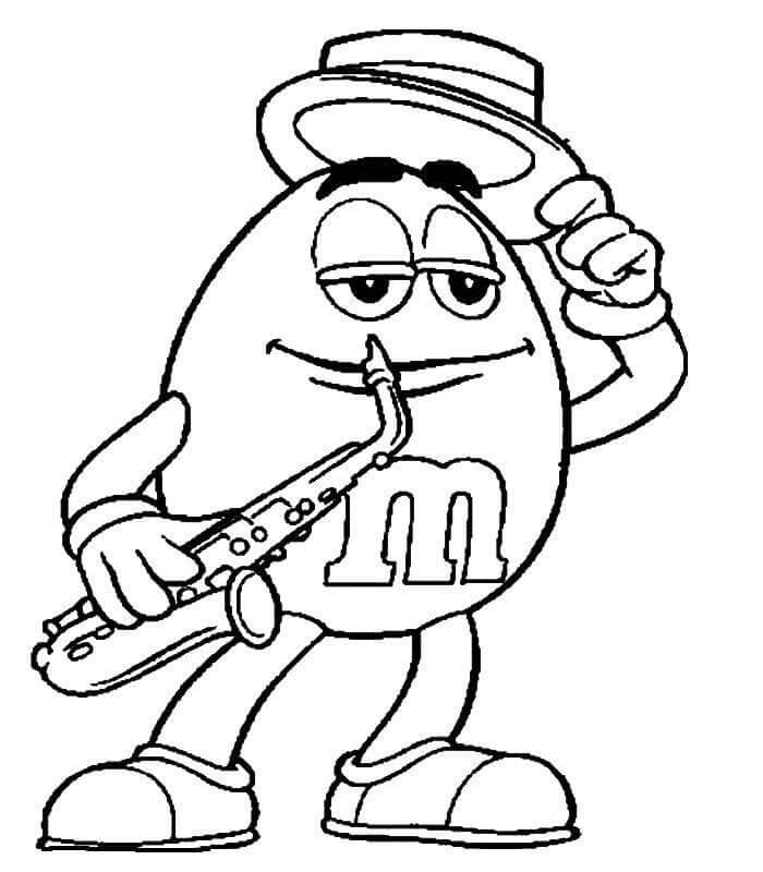 Desenhos de M&m tocando Saxofone para colorir