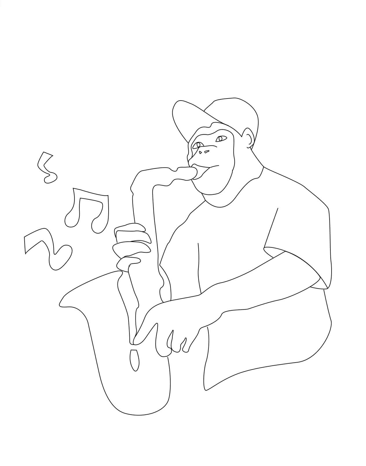 Desenhos de Macaco tocando Saxofone para colorir