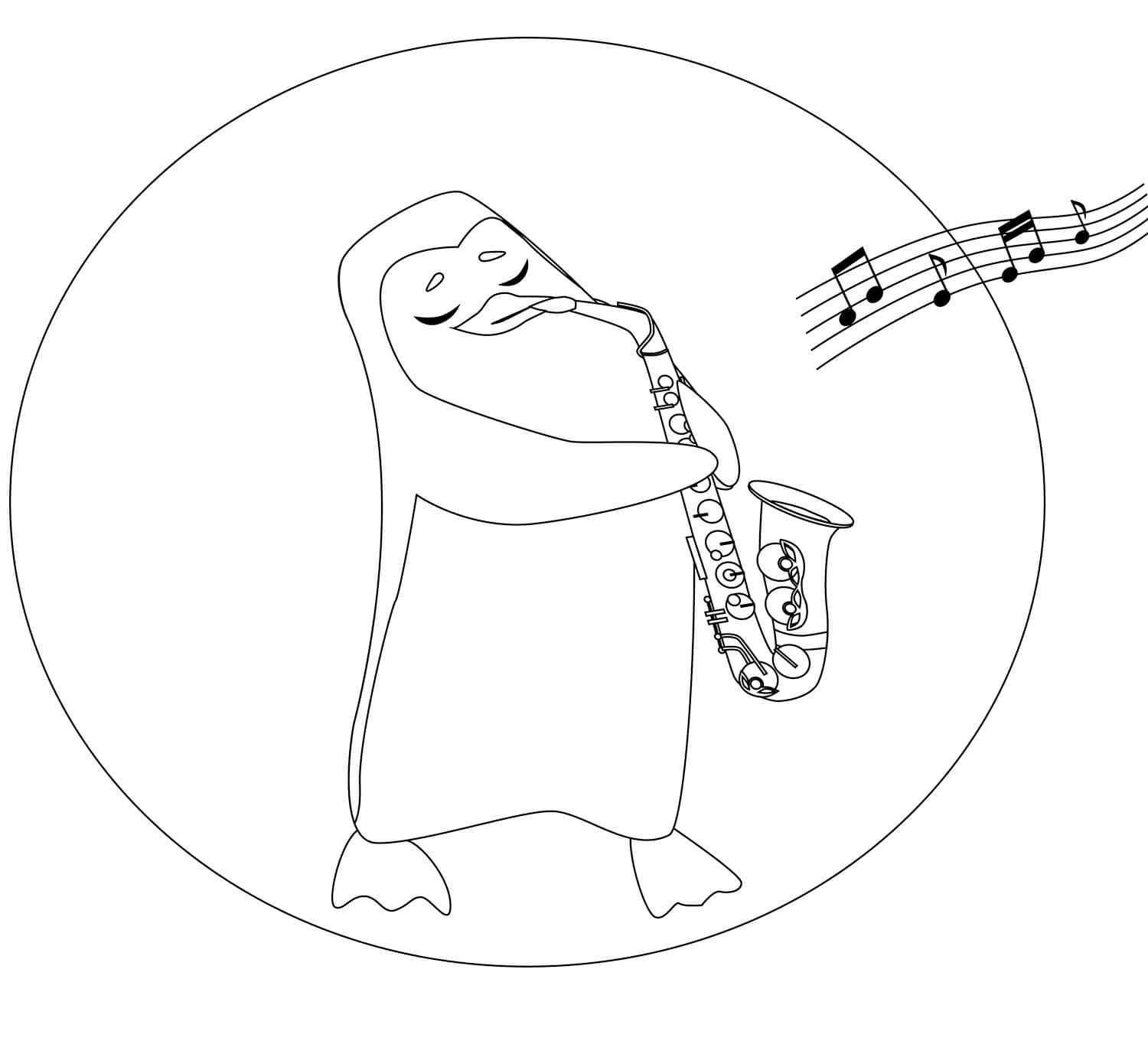 Pinguim tocando Saxofone para colorir