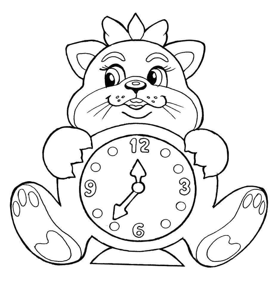 Desenhos de Relógio Gato para colorir