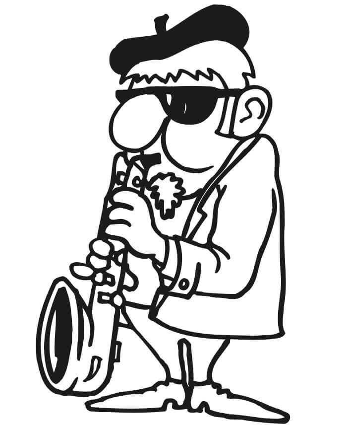 Velho Tocando Saxofone para colorir