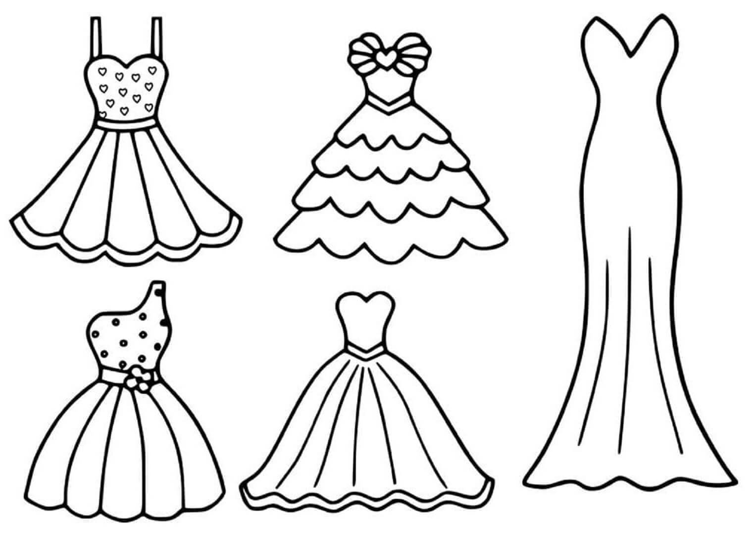 Desenhos de Cinco Vestido para colorir