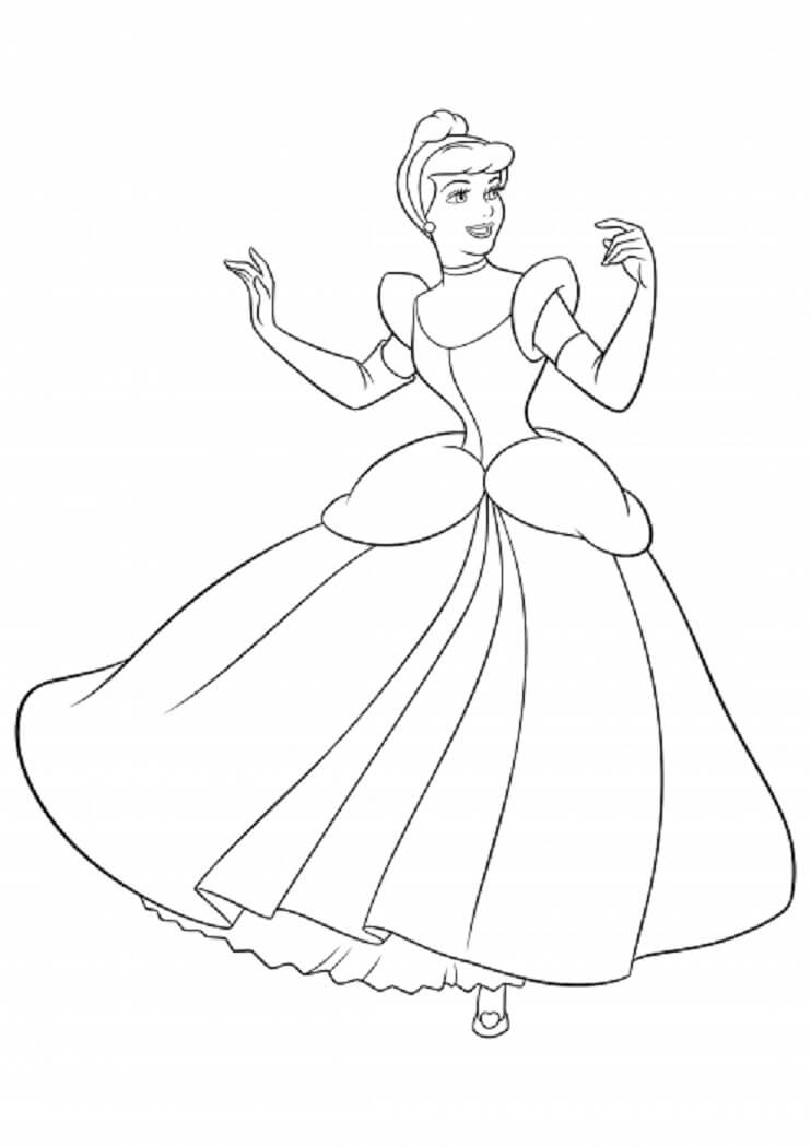 Cinderela em um Vestido de Baile para colorir