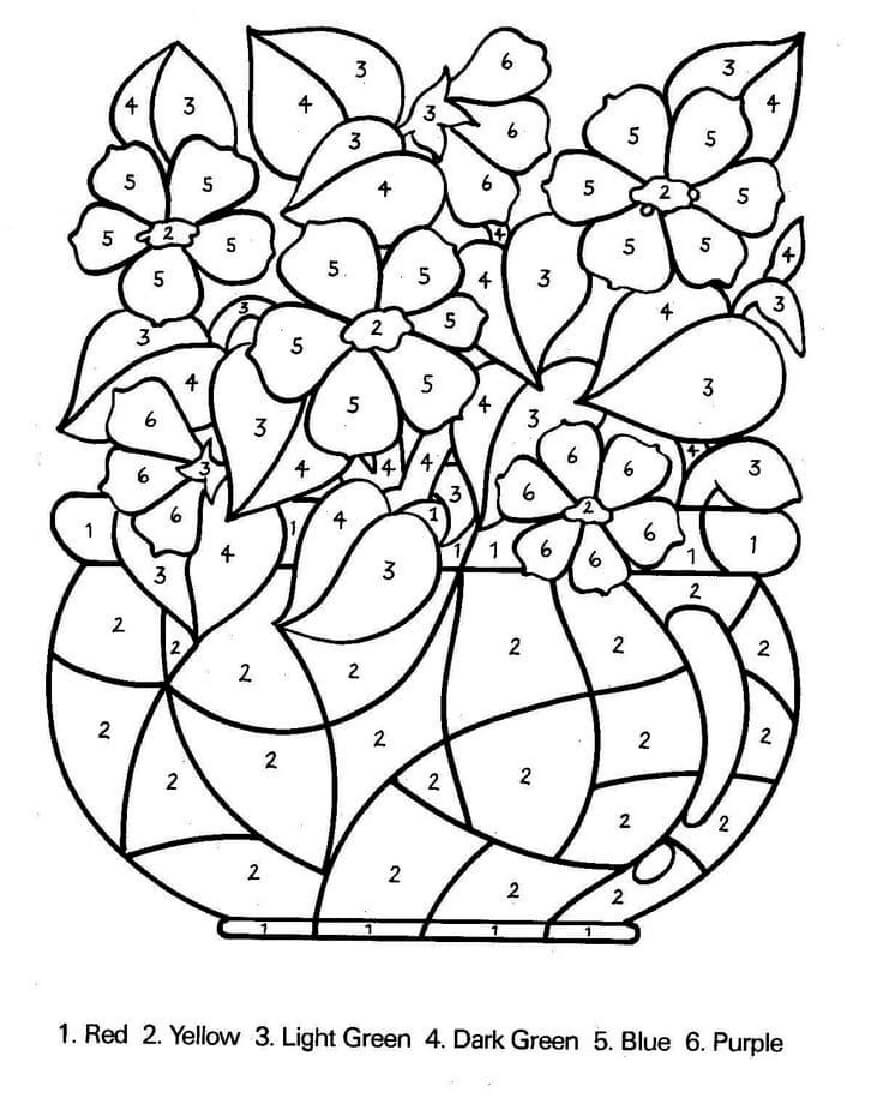 Cor do Vaso de Flores por Número para colorir