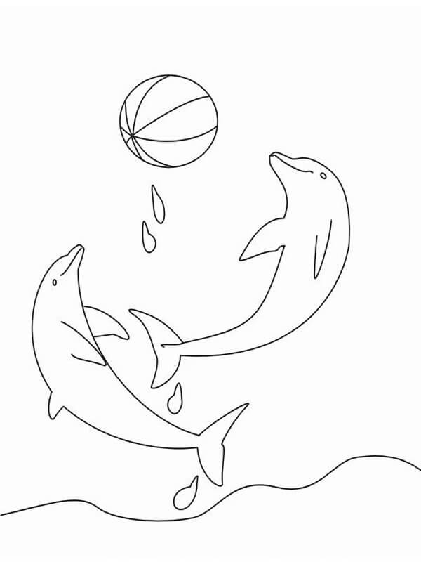 Desenhos de Dois Golfinhos Jogando Bola de Praia para colorir