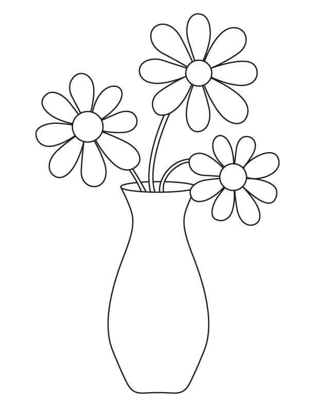 Fácil Três Flores no Vaso para colorir