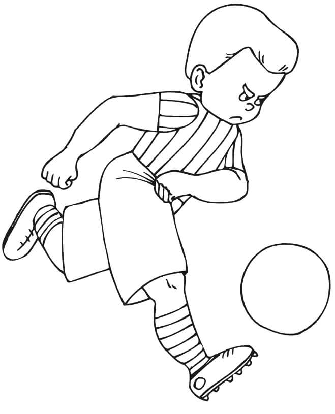Desenhos de Garoto Bravo Jogando Bola de Futebol para colorir
