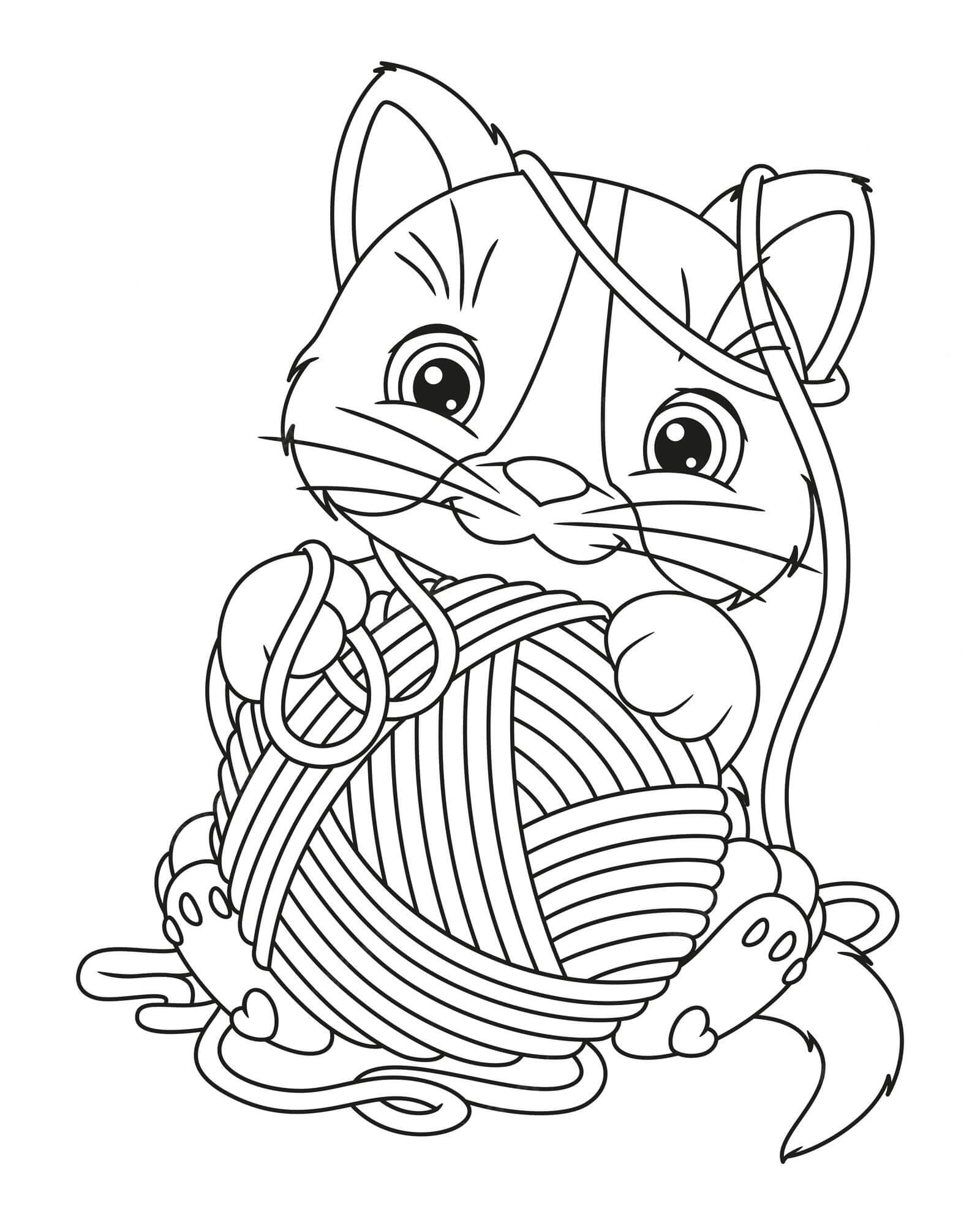 Gato com Bola de Lã para colorir