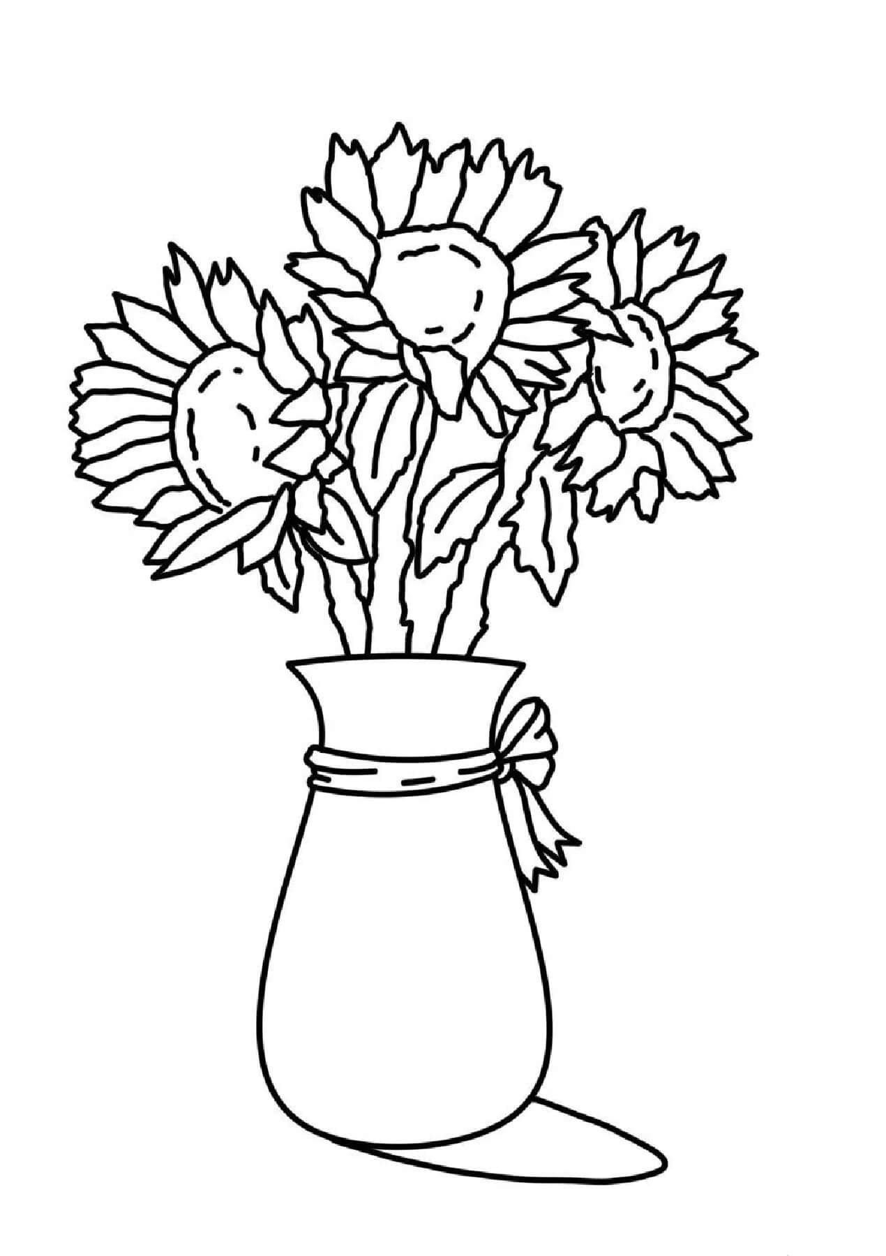 Girassóis em um Vaso para colorir