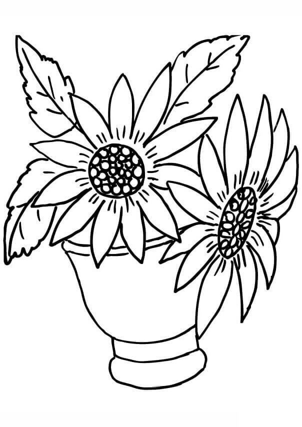 Desenhos de Girassol com Folha de Vaso para colorir