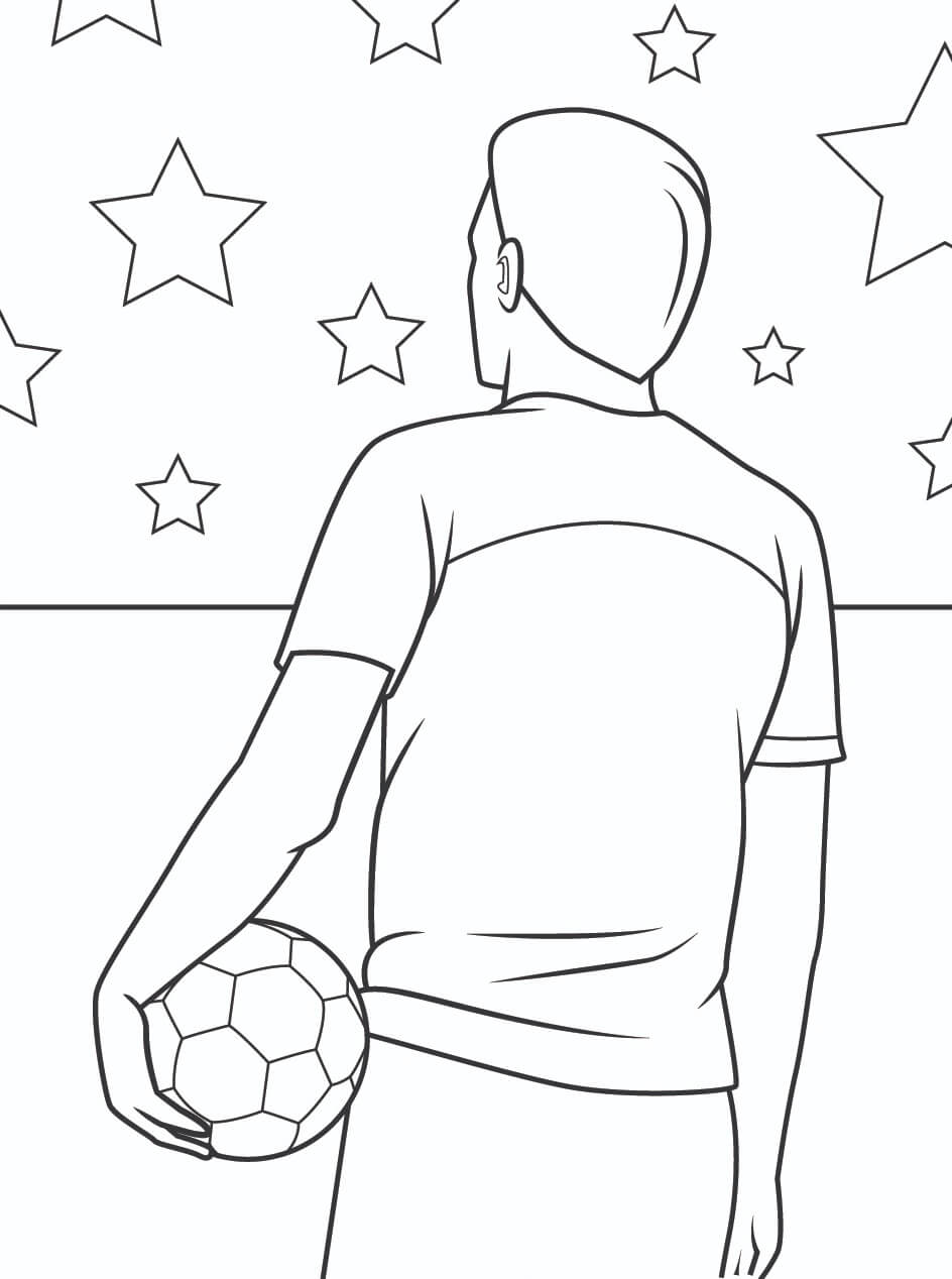 Homem Segurando uma Bola de Futebol com Estrelas para colorir