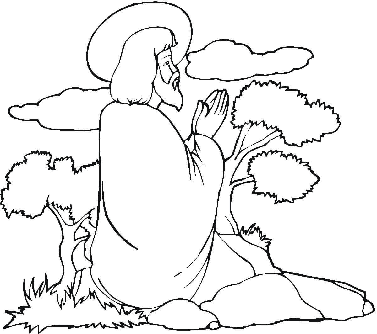 Desenhos de Jesus Ajoelhou-se para Orar para colorir