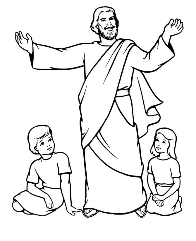 Jesus Pregou a duas Crianças para colorir
