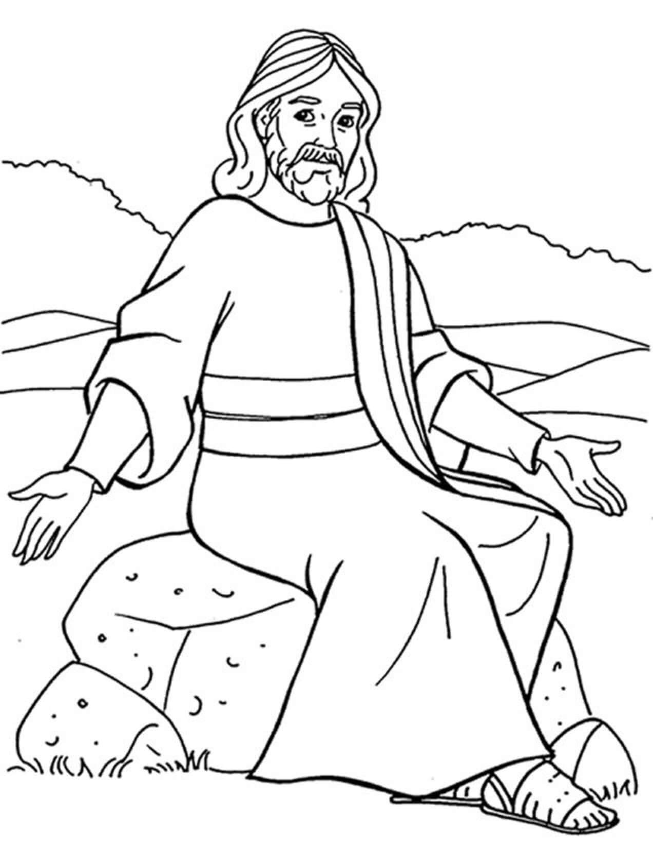 Desenhos de Jesus Sentado para colorir
