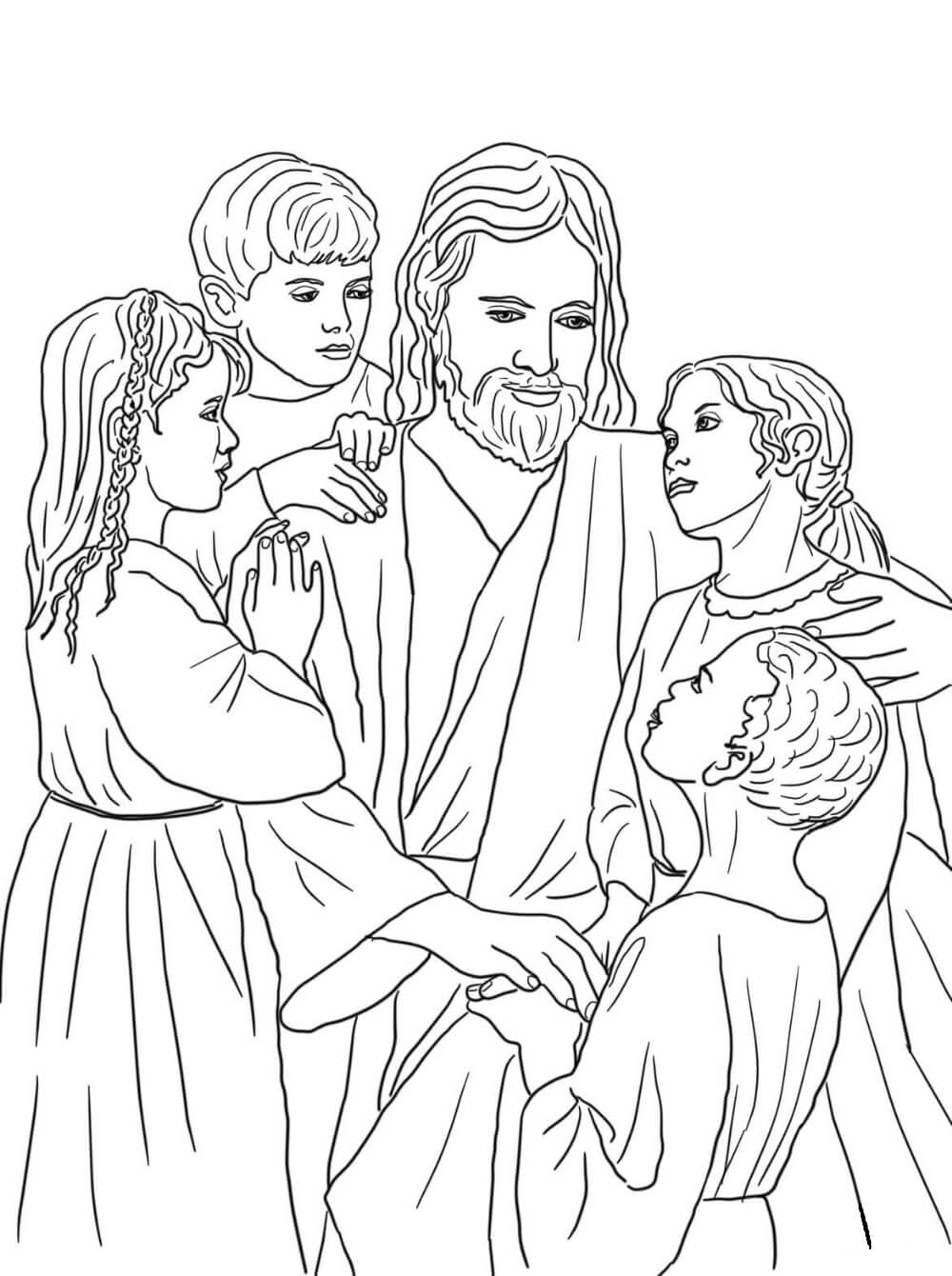 Desenhos de Jesus Simples com Crianças para colorir