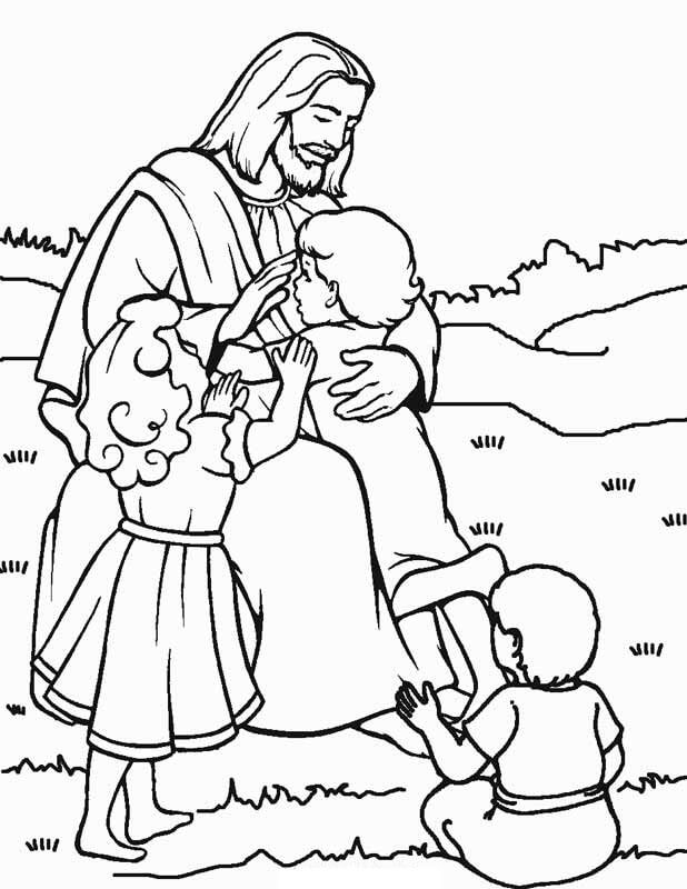 Jesus ama Três Crianças para colorir