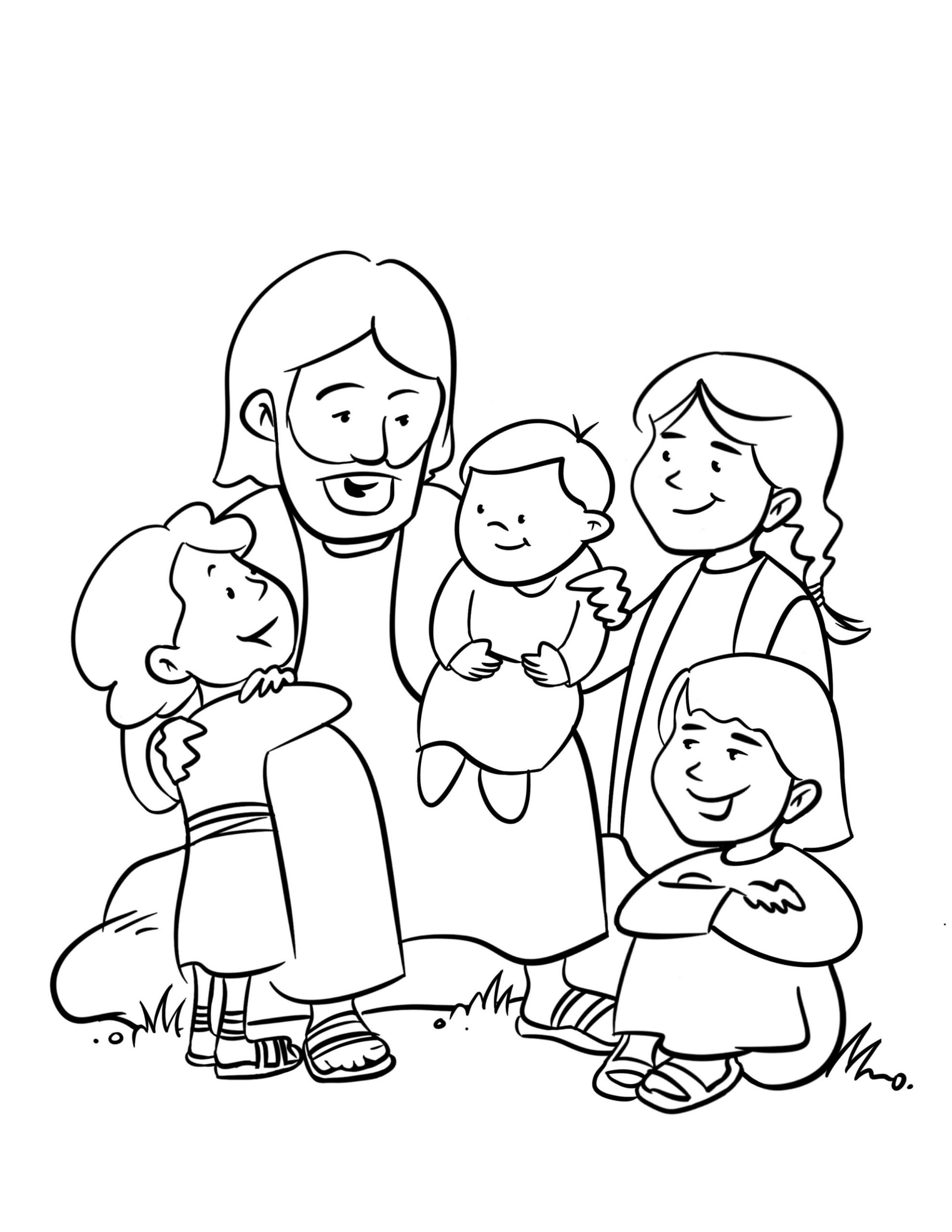 Desenhos de Jesus com Quatro Filhos para colorir